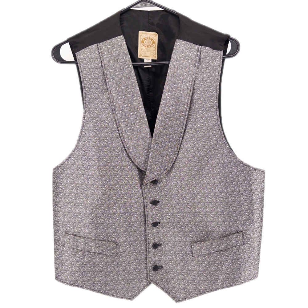 Vintage Wah Maker Frontier Mens L Vest Silver Black Geometric Waistcoat Western